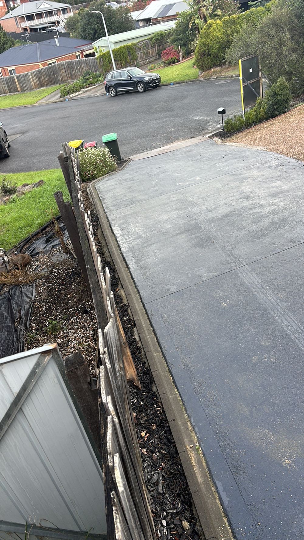 Boundary fence leaning and unstable, a safety item to put right, found during a pre-purchase inspection in Darley